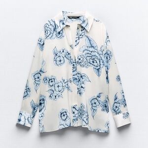 Zara Floral Print Satin Shirt size Small